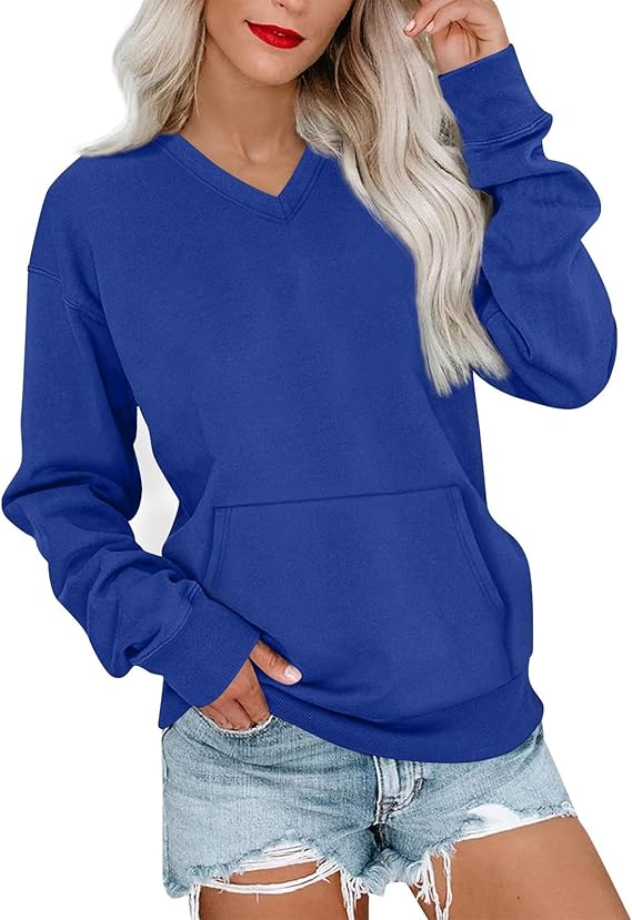 Special Sale🍂Women's V-Neck Fleece Sweatshirt – Oversized, Pocket, No Hood, Soft & Comfy