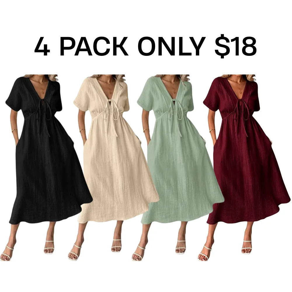 ✨Women's Summer Solid Color V-Neck Cotton Dress
