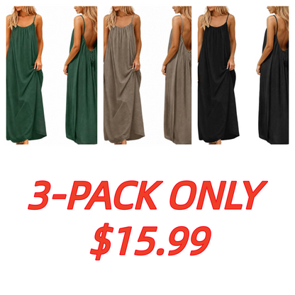 Backless Cami Dress for Women Summer 2026 Sleeveless Long Maxi Casual Sundress Ladies Flowy Open Back Lounge Dresses for Holiday Beach House Solid Color