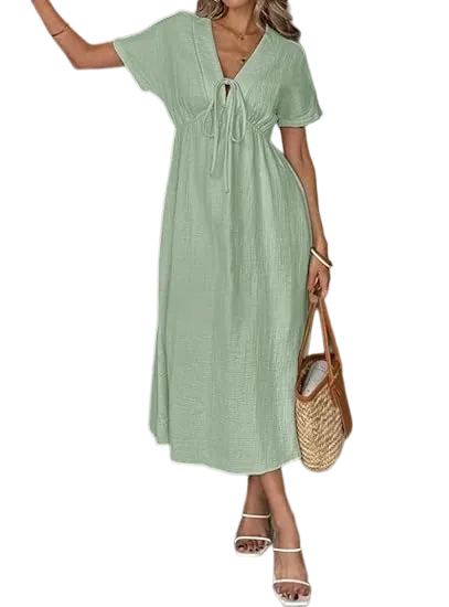 ✨Women's Summer Solid Color V-Neck Cotton Dress