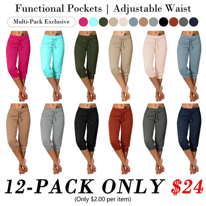 ⚡Final Clearance🔥[XS-4XL]Women's Plain Drawstring Waist Capris Pants
