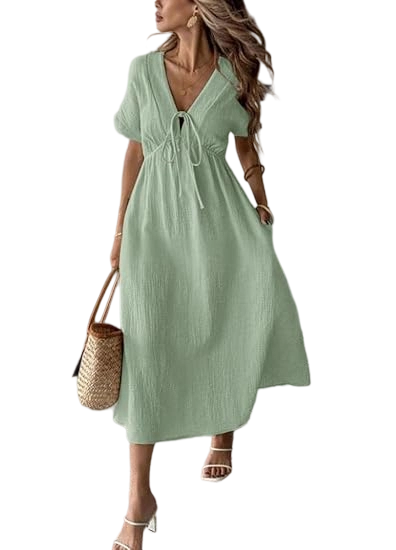 ✨Women's Summer Solid Color V-Neck Cotton Dress