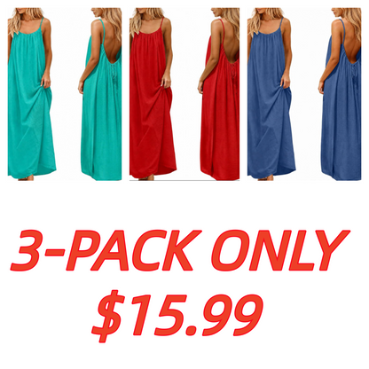 Backless Cami Dress for Women Summer 2026 Sleeveless Long Maxi Casual Sundress Ladies Flowy Open Back Lounge Dresses for Holiday Beach House Solid Color