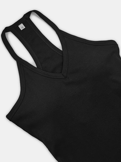 Jar of Love Women's Workout Tank Top with Built-in Shelf Bra-V-Neck Racerback Ribbed Cami for Gym, Yoga, Running