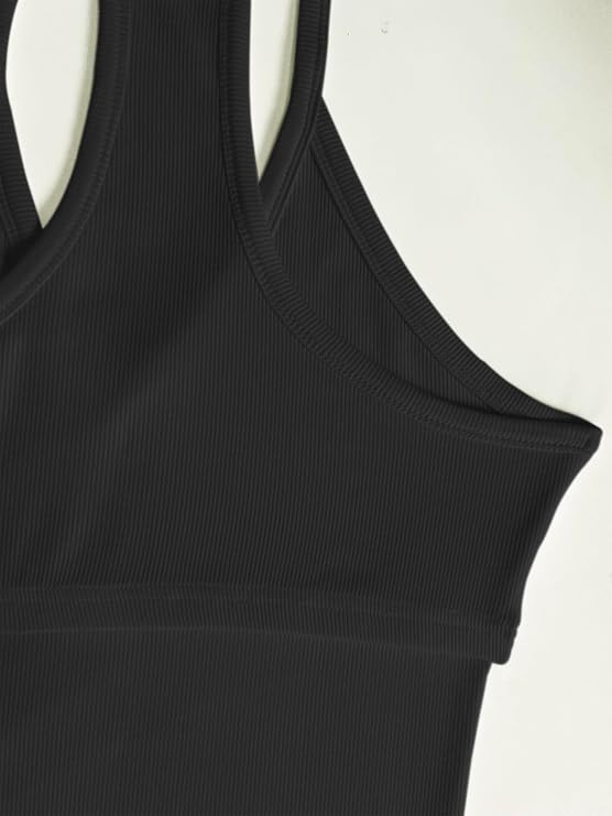Jar of Love Women's Workout Tank Top with Built-in Shelf Bra-V-Neck Racerback Ribbed Cami for Gym, Yoga, Running