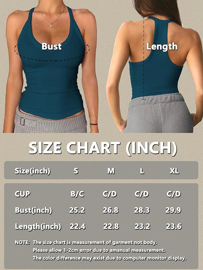 Jar of Love Women's Workout Tank Top with Built-in Shelf Bra-V-Neck Racerback Ribbed Cami for Gym, Yoga, Running