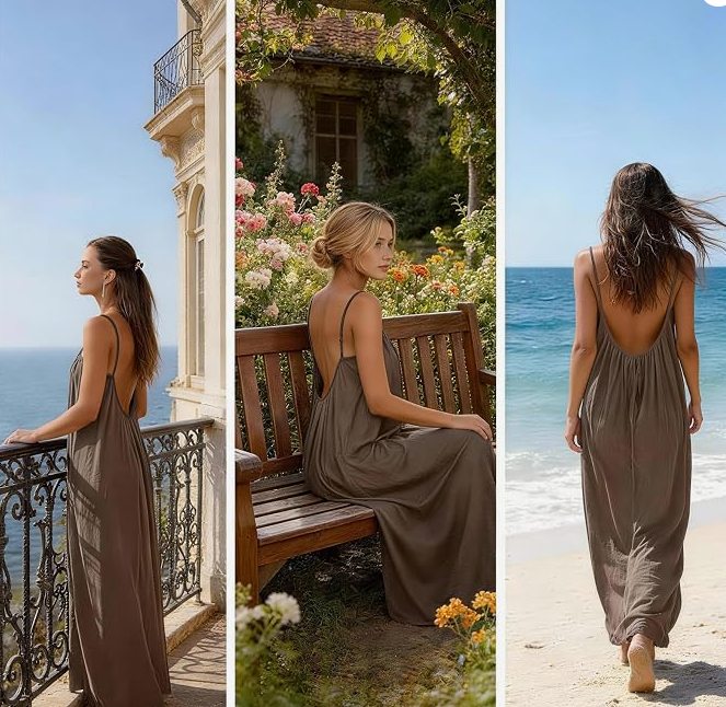 Backless Cami Dress for Women Summer 2026 Sleeveless Long Maxi Casual Sundress Ladies Flowy Open Back Lounge Dresses for Holiday Beach House Solid Color