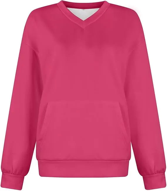 Special Sale🍂Women's V-Neck Fleece Sweatshirt – Oversized, Pocket, No Hood, Soft & Comfy