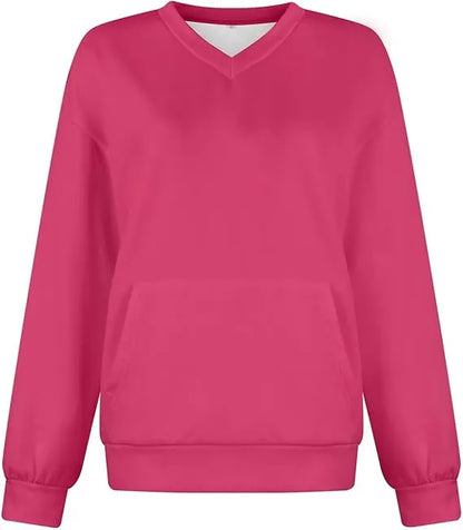 Special Sale🍂Women's V-Neck Fleece Sweatshirt – Oversized, Pocket, No Hood, Soft & Comfy