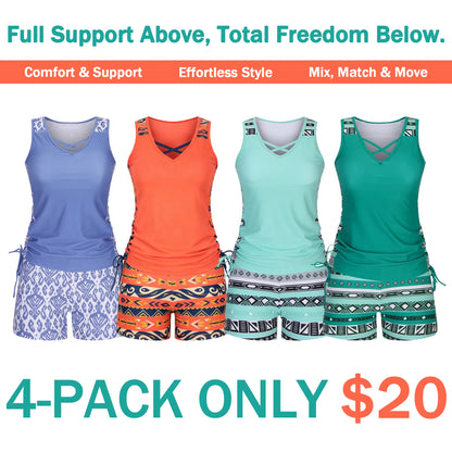 ⏰LAST DAY 90% OFF - Women's 2-Piece Tummy Control Tankini Set with Built-In Bra – Flattering Boho Swimwear with Shorts