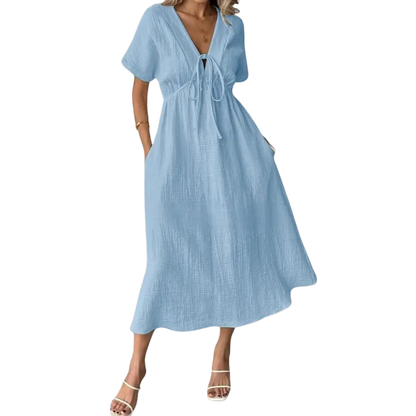 ✨Women's Summer Solid Color V-Neck Cotton Dress