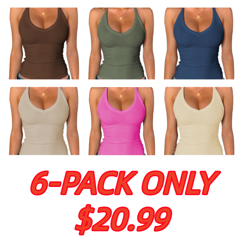 Jar of Love Women's Workout Tank Top with Built-in Shelf Bra-V-Neck Racerback Ribbed Cami for Gym, Yoga, Running