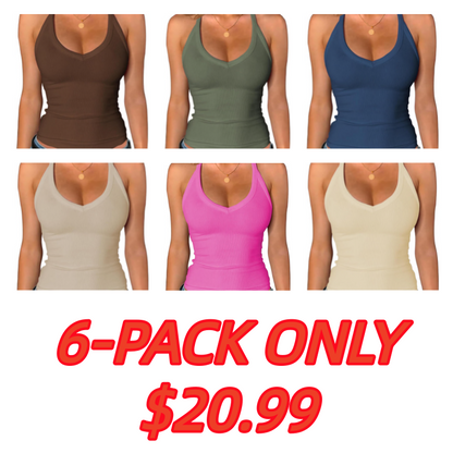 Jar of Love Women's Workout Tank Top with Built-in Shelf Bra-V-Neck Racerback Ribbed Cami for Gym, Yoga, Running