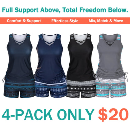 ⏰LAST DAY 90% OFF - Women's 2-Piece Tummy Control Tankini Set with Built-In Bra – Flattering Boho Swimwear with Shorts