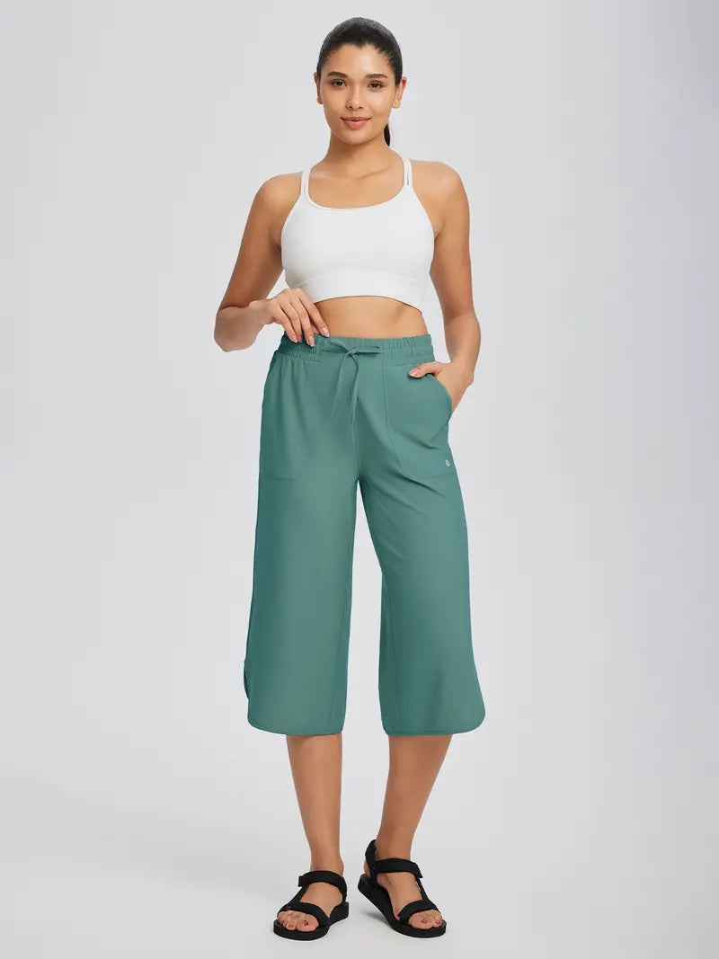 Women's Capri Pants 20" Wide Leg Athletic Yoga Capris with Pockets