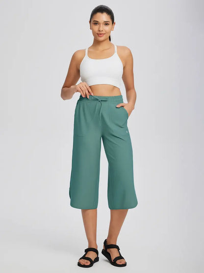 Women's Capri Pants 20" Wide Leg Athletic Yoga Capris with Pockets