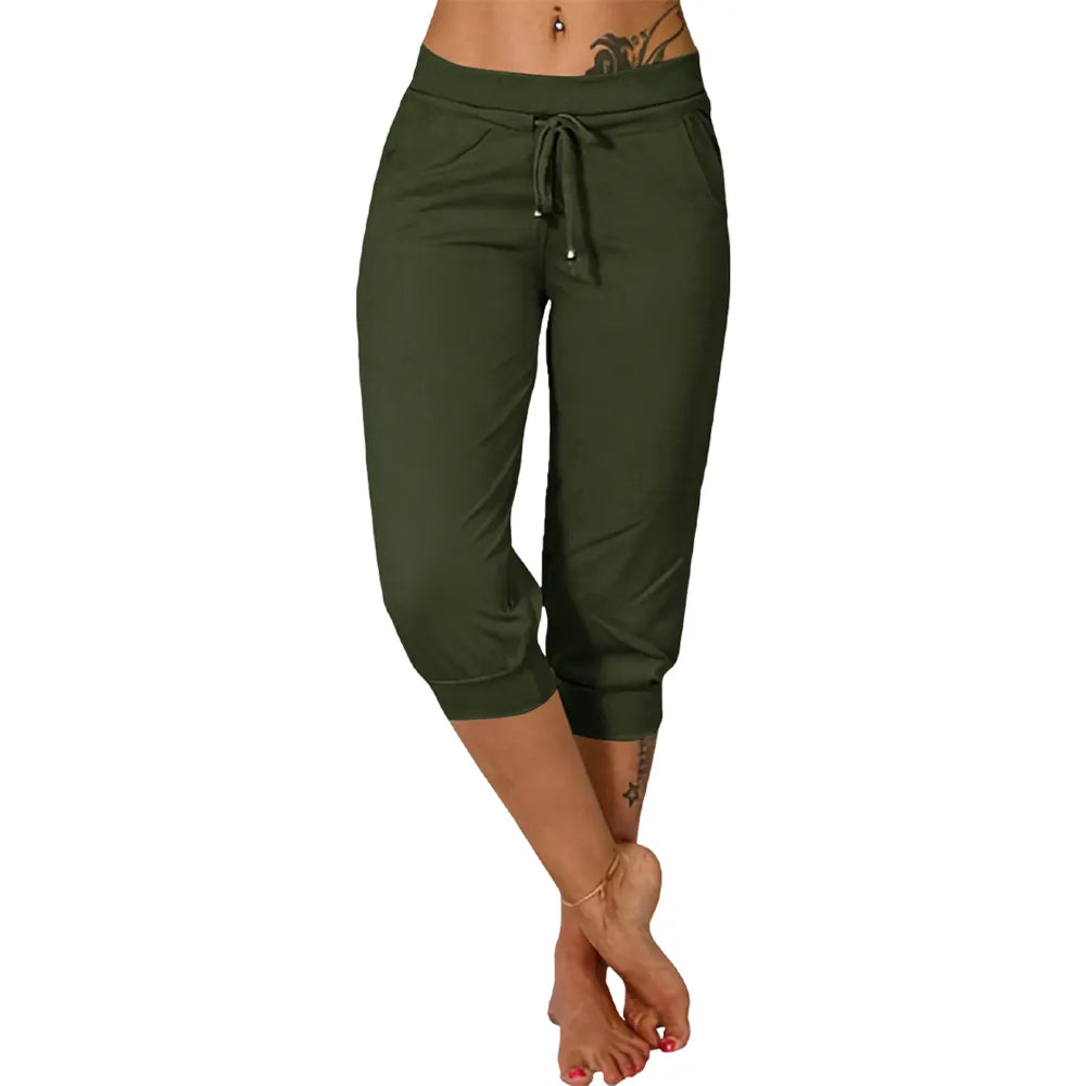 ⚡Final Clearance🔥[XS-4XL]Women's Plain Drawstring Waist Capris Pants