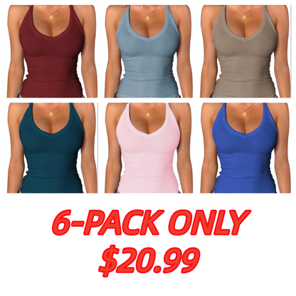 Jar of Love Women's Workout Tank Top with Built-in Shelf Bra-V-Neck Racerback Ribbed Cami for Gym, Yoga, Running