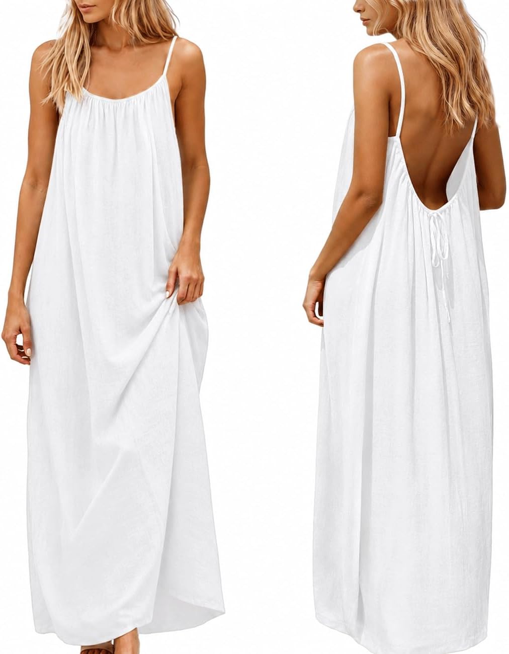 Backless Cami Dress for Women Summer 2026 Sleeveless Long Maxi Casual Sundress Ladies Flowy Open Back Lounge Dresses for Holiday Beach House Solid Color