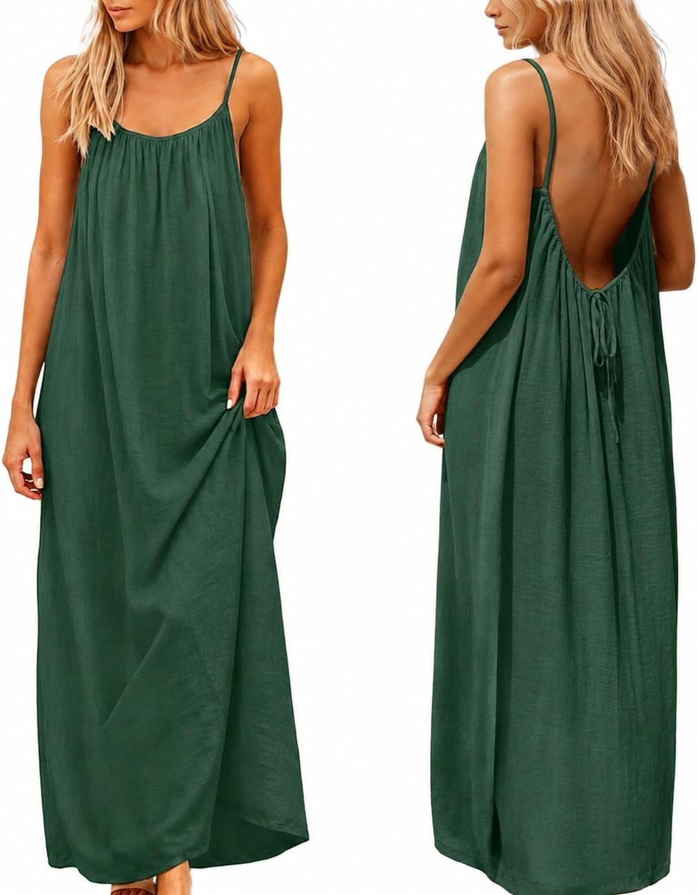 Backless Cami Dress for Women Summer 2026 Sleeveless Long Maxi Casual Sundress Ladies Flowy Open Back Lounge Dresses for Holiday Beach House Solid Color