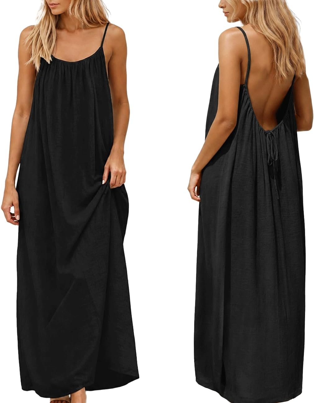Backless Cami Dress for Women Summer 2026 Sleeveless Long Maxi Casual Sundress Ladies Flowy Open Back Lounge Dresses for Holiday Beach House Solid Color