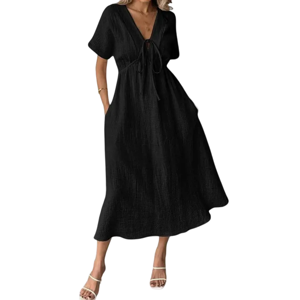 ✨Women's Summer Solid Color V-Neck Cotton Dress