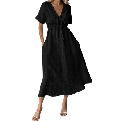 ✨Women's Summer Solid Color V-Neck Cotton Dress