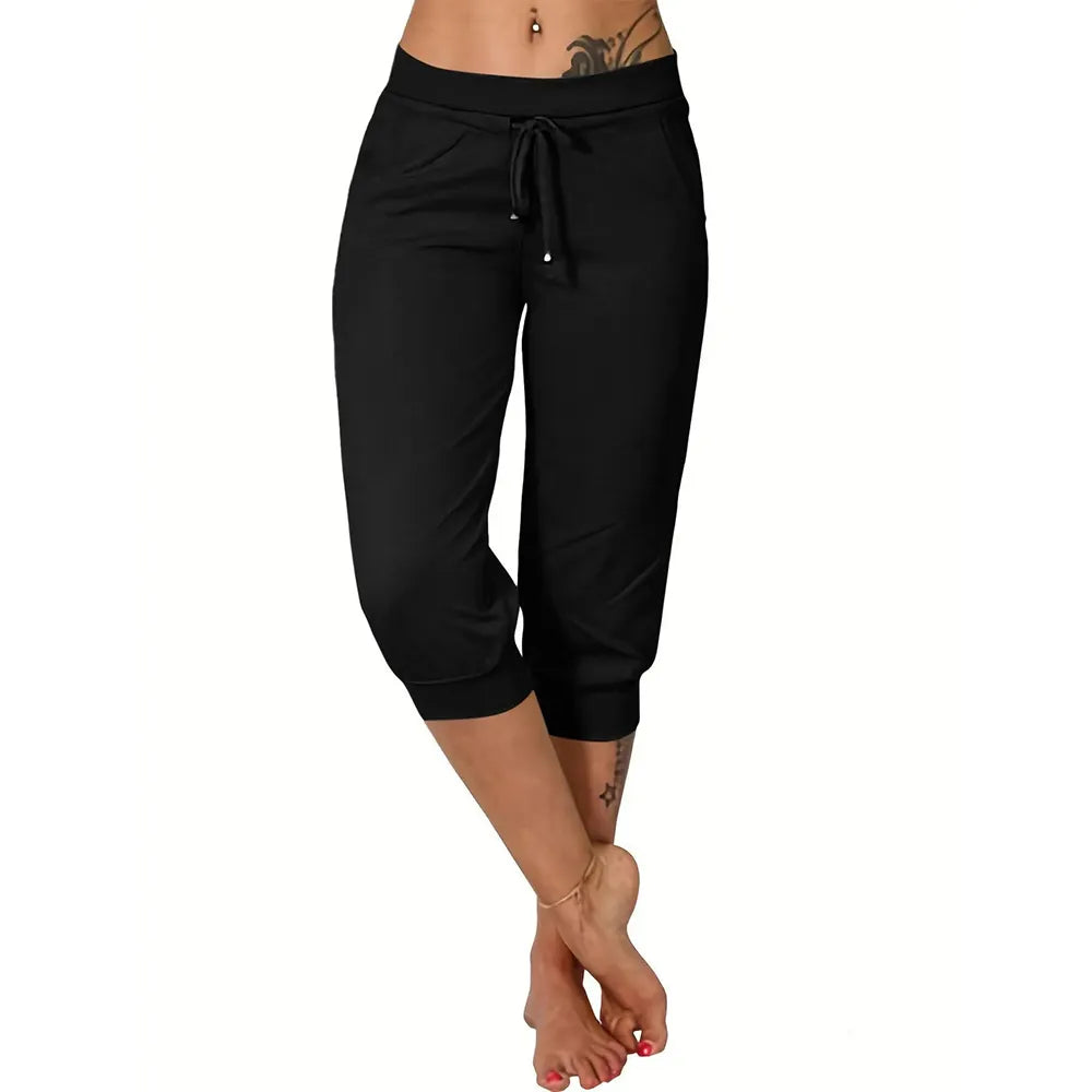 ⚡Final Clearance🔥[XS-4XL]Women's Plain Drawstring Waist Capris Pants