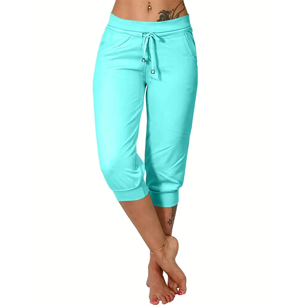 ⚡Final Clearance🔥[XS-4XL]Women's Plain Drawstring Waist Capris Pants