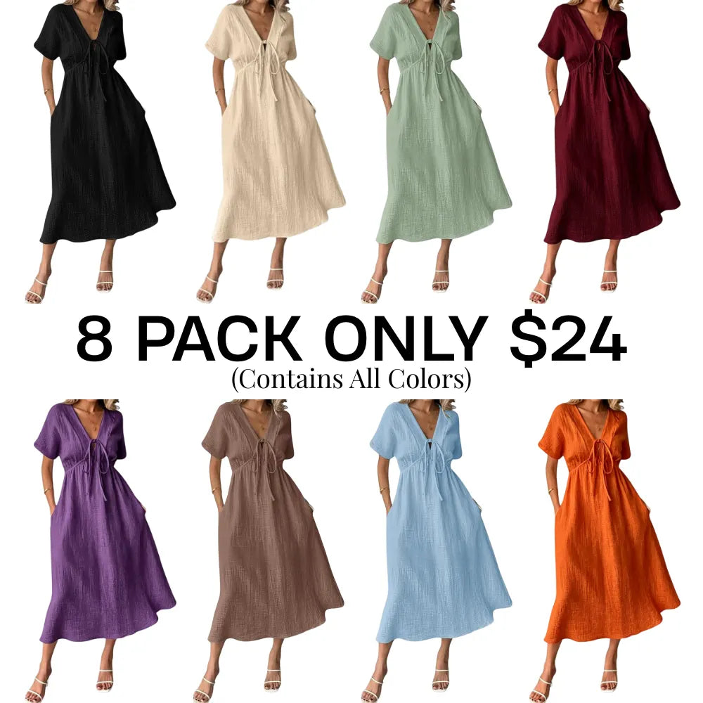✨Women's Summer Solid Color V-Neck Cotton Dress