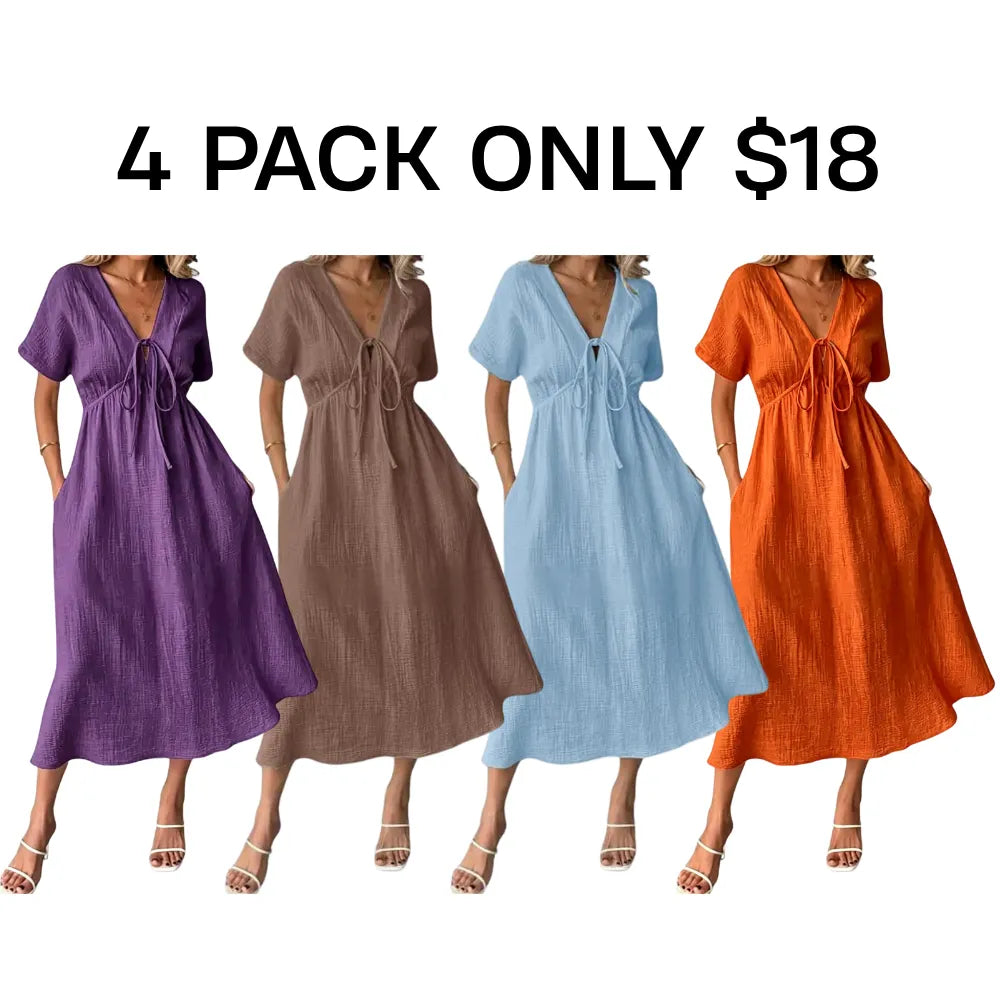 ✨Women's Summer Solid Color V-Neck Cotton Dress