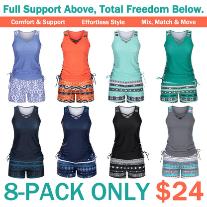 ⏰LAST DAY 90% OFF - Women's 2-Piece Tummy Control Tankini Set with Built-In Bra – Flattering Boho Swimwear with Shorts
