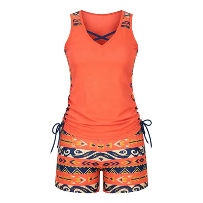 ⏰LAST DAY 90% OFF - Women's 2-Piece Tummy Control Tankini Set with Built-In Bra – Flattering Boho Swimwear with Shorts