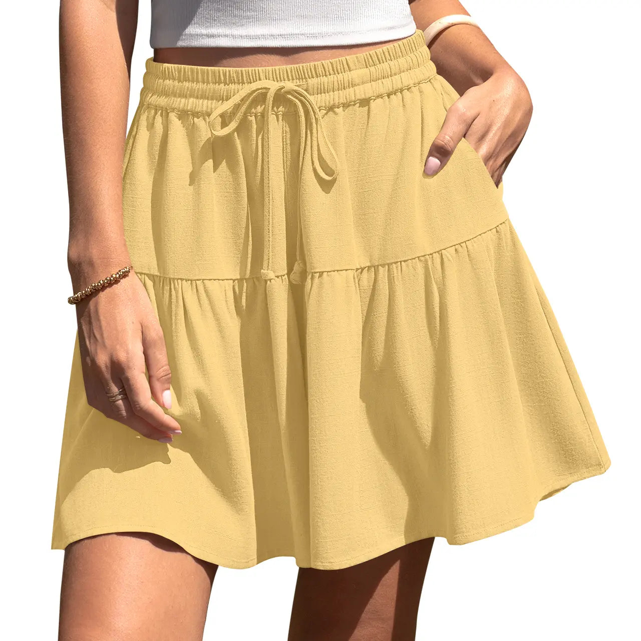 Womens Linen Blend Wide Leg Flowy Culotte Shorts Drawstring Loose Fit Summer Casual Lightweight Comfy Vacation Wear