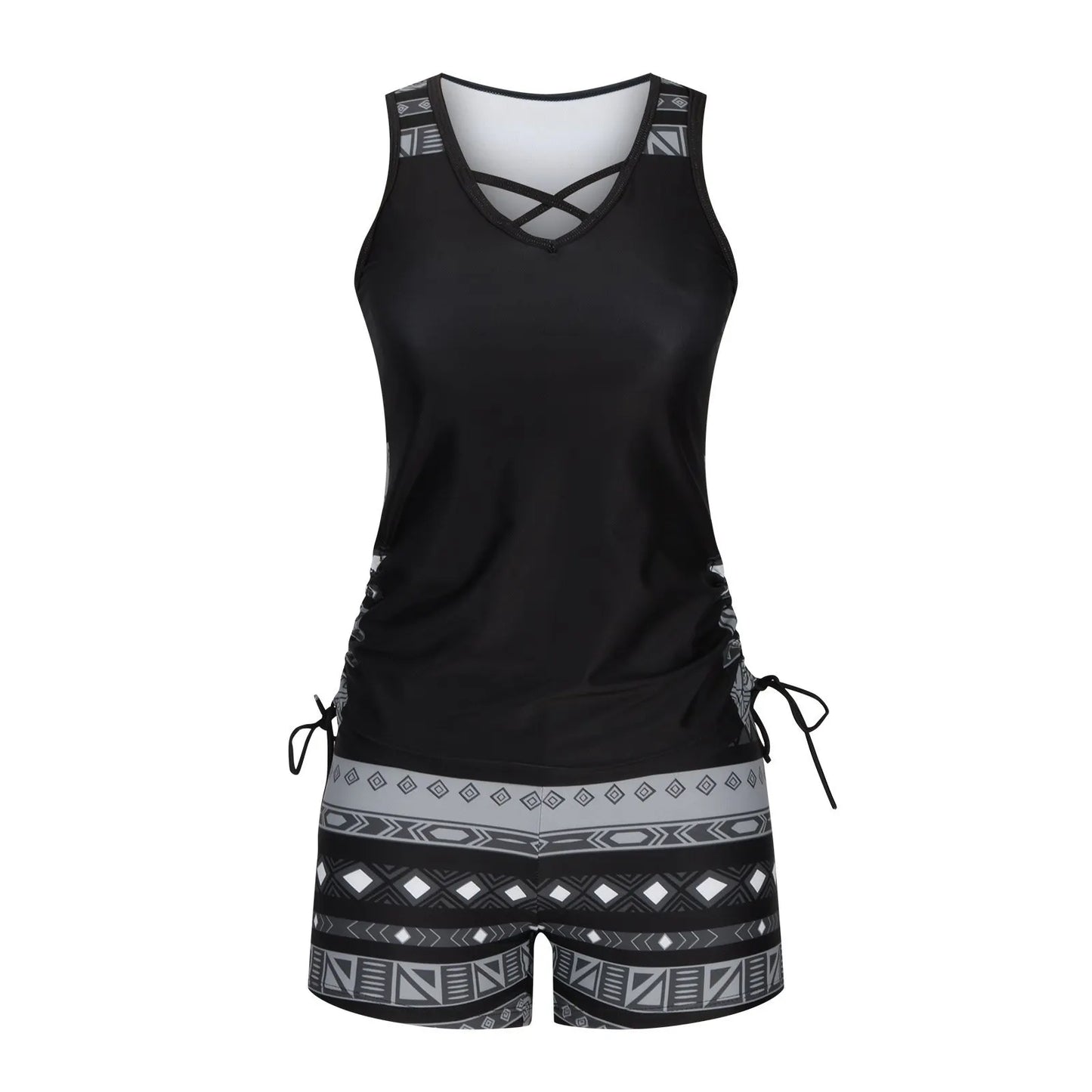 ⏰LAST DAY 90% OFF - Women's 2-Piece Tummy Control Tankini Set with Built-In Bra – Flattering Boho Swimwear with Shorts