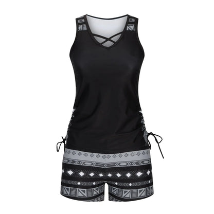 ⏰LAST DAY 90% OFF - Women's 2-Piece Tummy Control Tankini Set with Built-In Bra – Flattering Boho Swimwear with Shorts