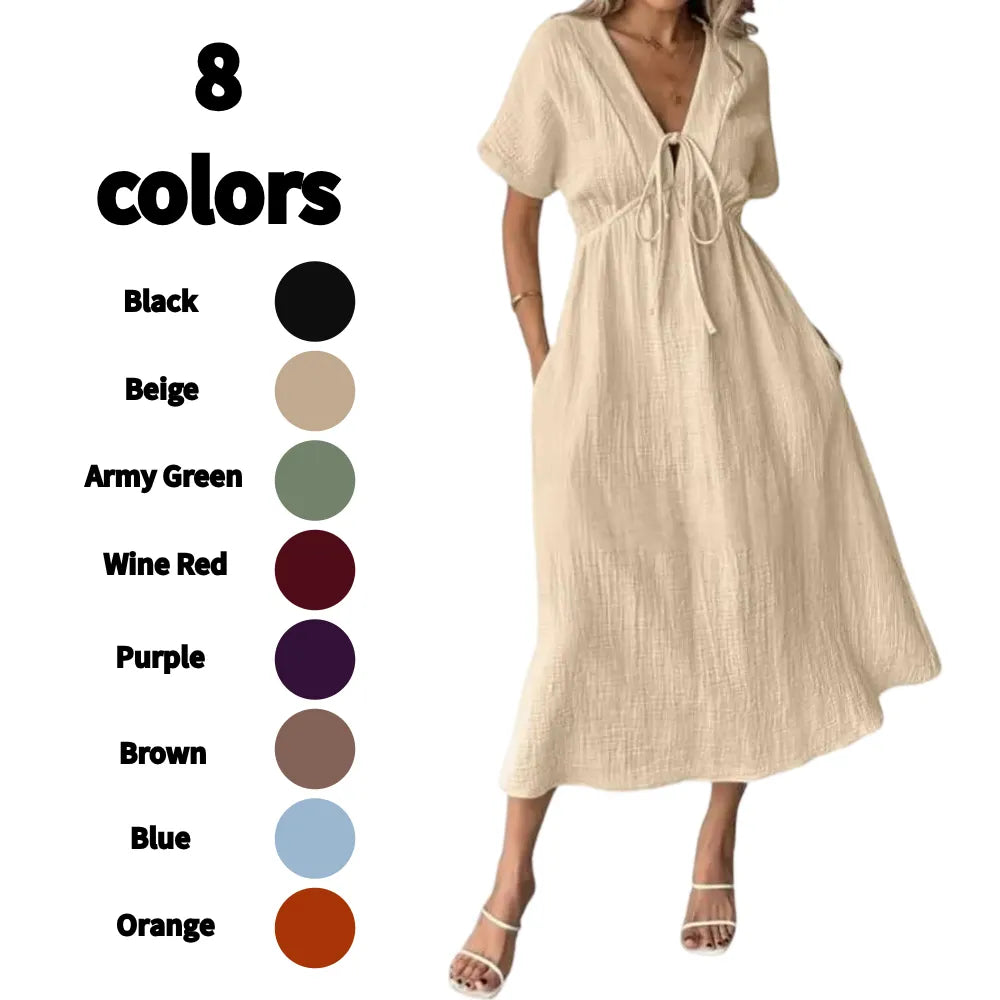 ✨Women's Summer Solid Color V-Neck Cotton Dress