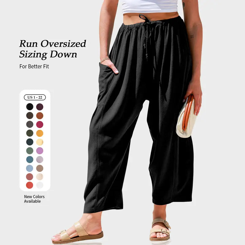 Women's Linen Blend Wide Leg Pants