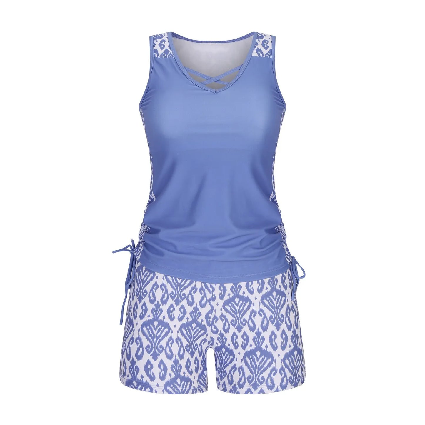 ⏰LAST DAY 90% OFF - Women's 2-Piece Tummy Control Tankini Set with Built-In Bra – Flattering Boho Swimwear with Shorts