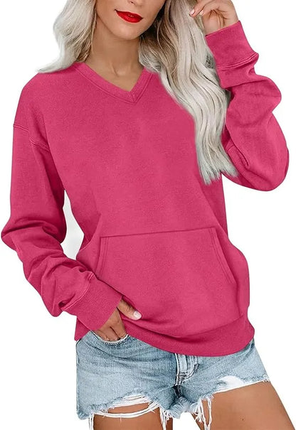 Special Sale🍂Women's V-Neck Fleece Sweatshirt – Oversized, Pocket, No Hood, Soft & Comfy
