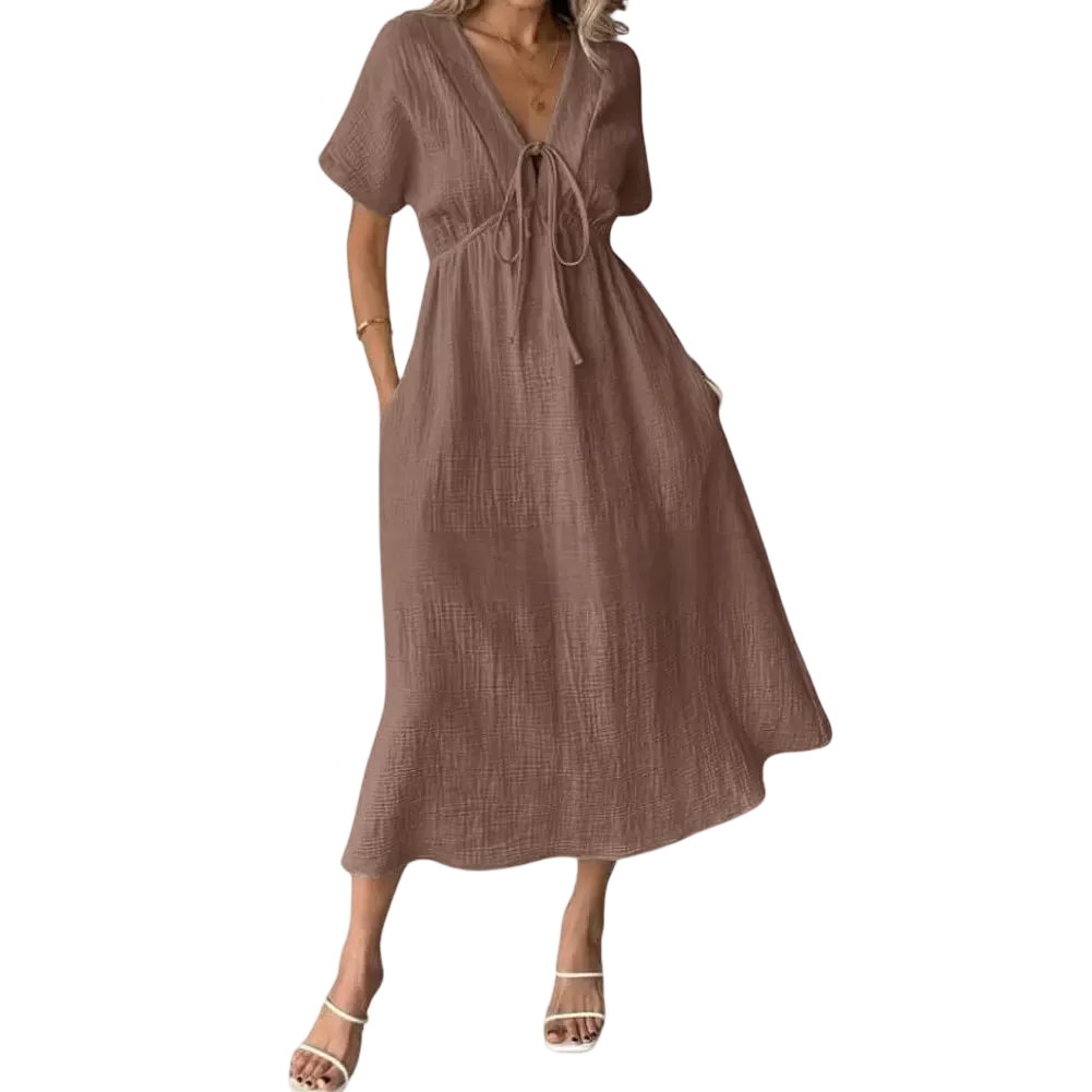 ✨Women's Summer Solid Color V-Neck Cotton Dress