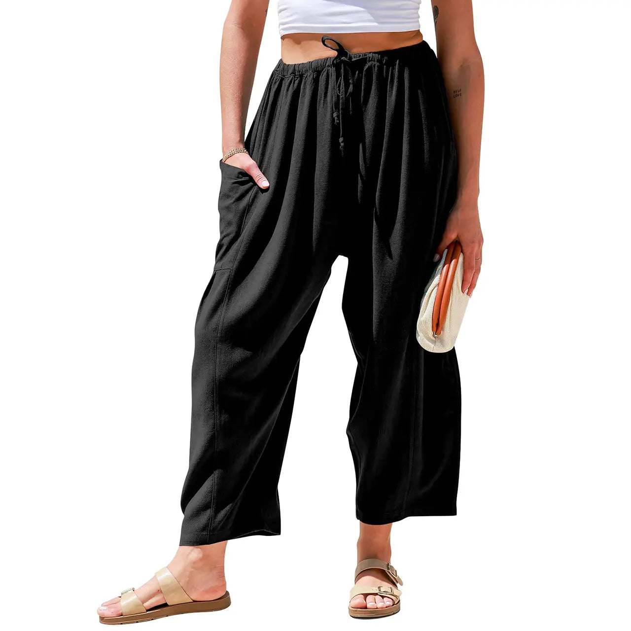 Women's Linen Blend Wide Leg Pants