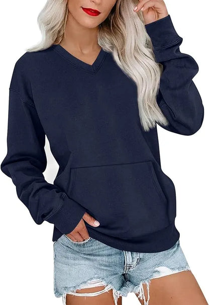 Special Sale🍂Women's V-Neck Fleece Sweatshirt – Oversized, Pocket, No Hood, Soft & Comfy