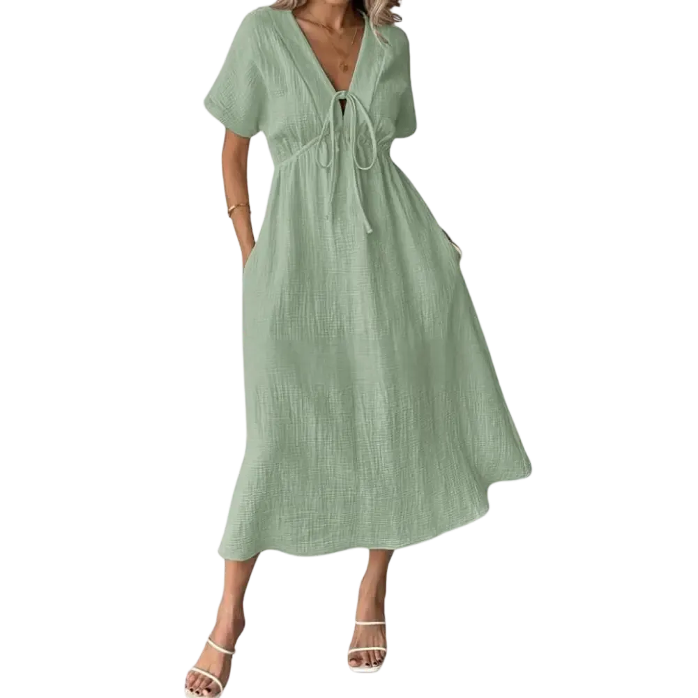 ✨Women's Summer Solid Color V-Neck Cotton Dress