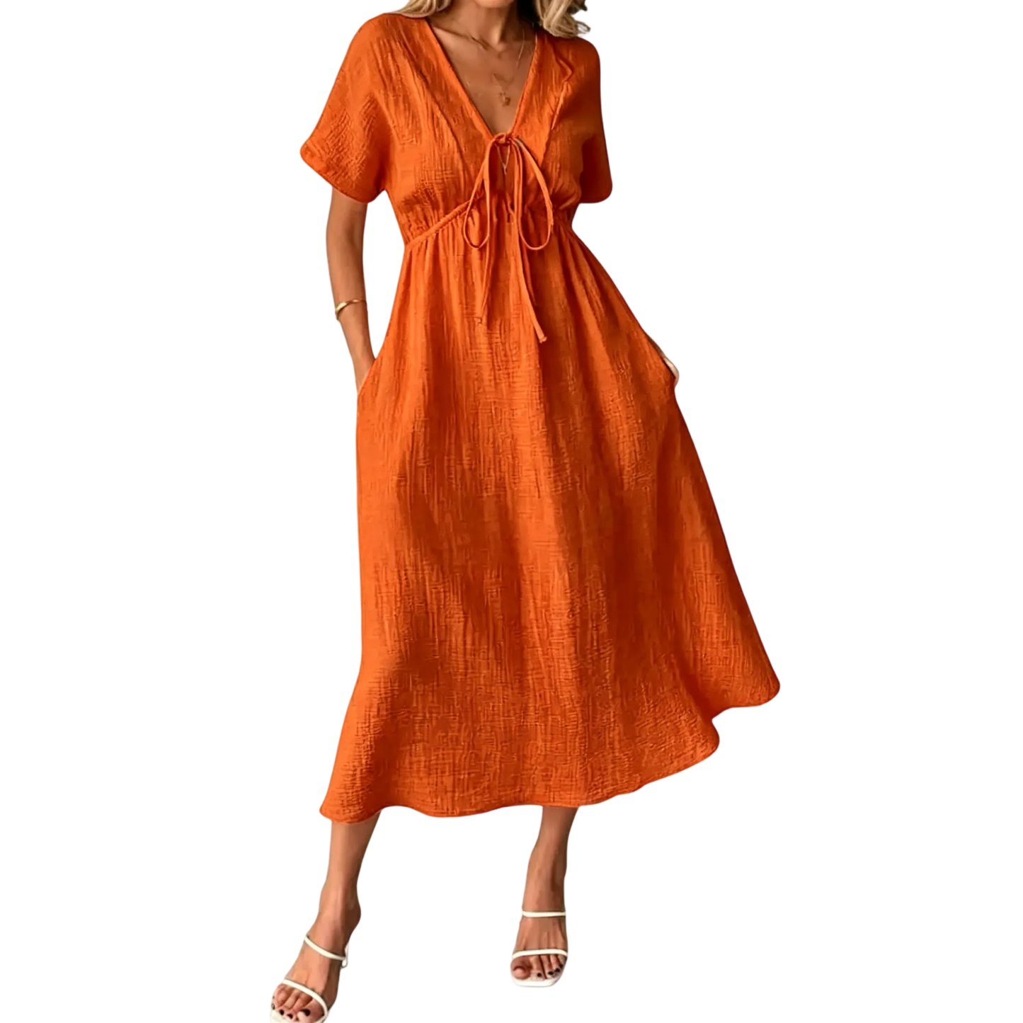✨Women's Summer Solid Color V-Neck Cotton Dress