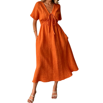 ✨Women's Summer Solid Color V-Neck Cotton Dress