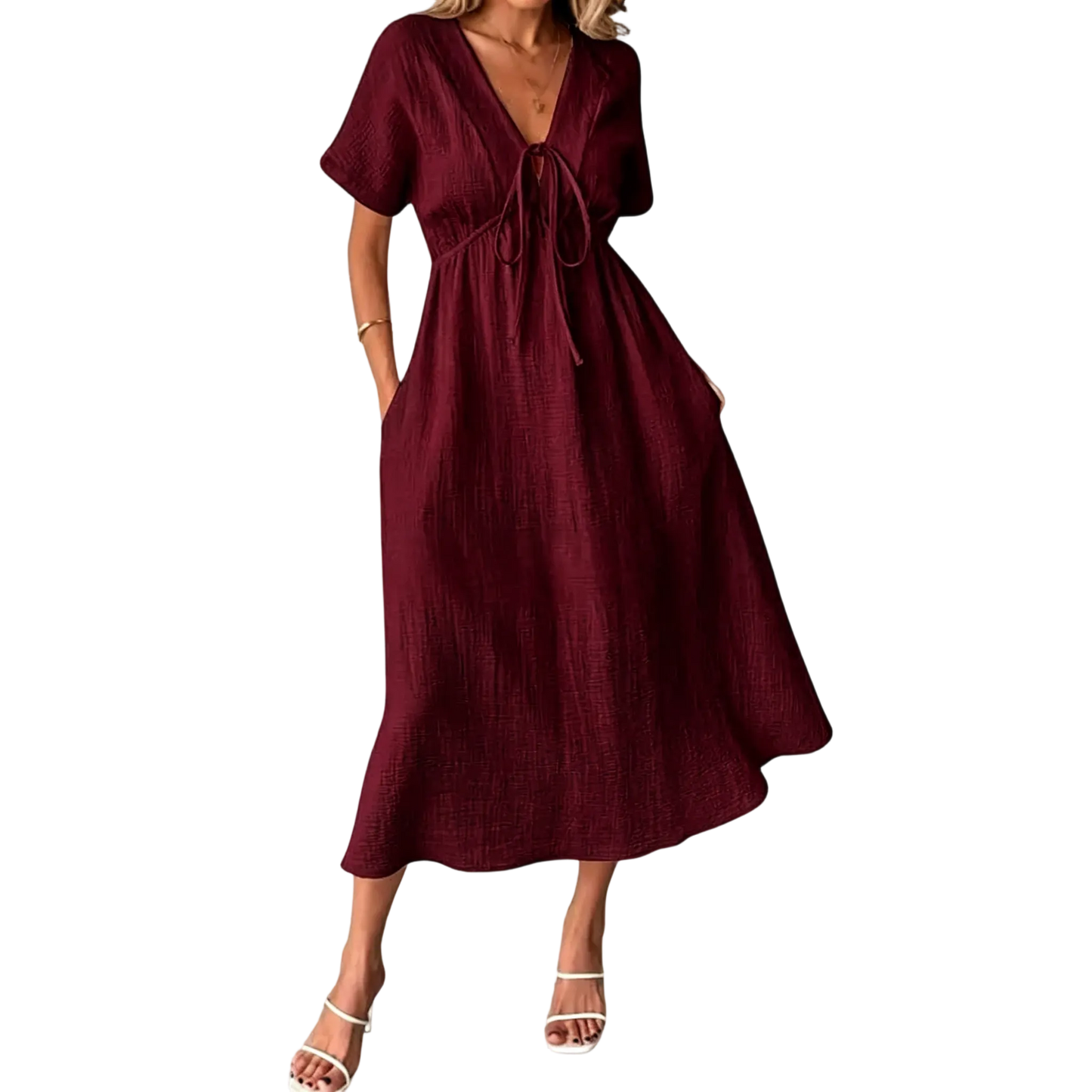 ✨Women's Summer Solid Color V-Neck Cotton Dress