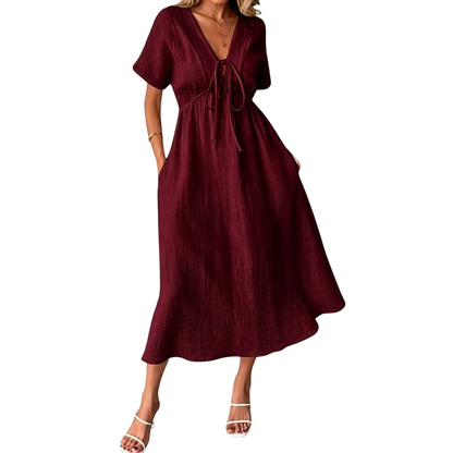 ✨Women's Summer Solid Color V-Neck Cotton Dress