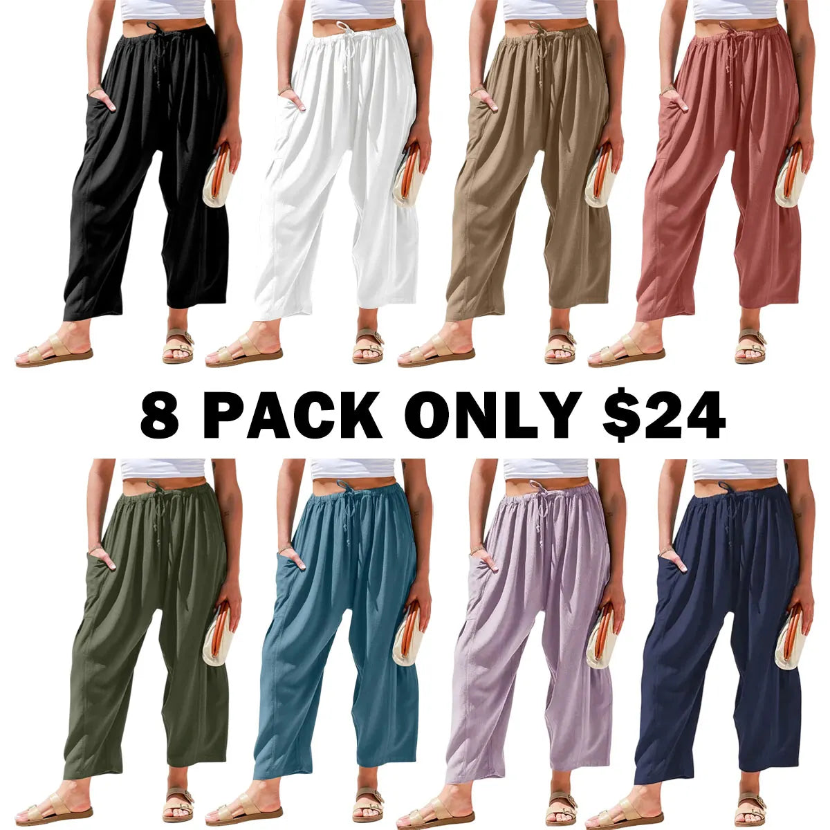 Women's Linen Blend Wide Leg Pants
