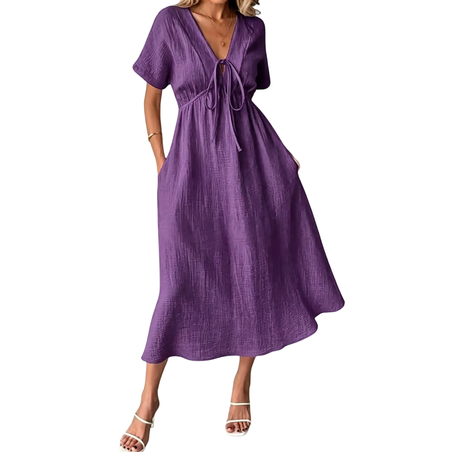 ✨Women's Summer Solid Color V-Neck Cotton Dress